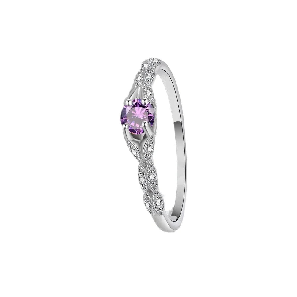 Light Luxury Style Amethyst Zirconia Women's Ring in Europe and America Simple Fashion Gem Temperament Ring