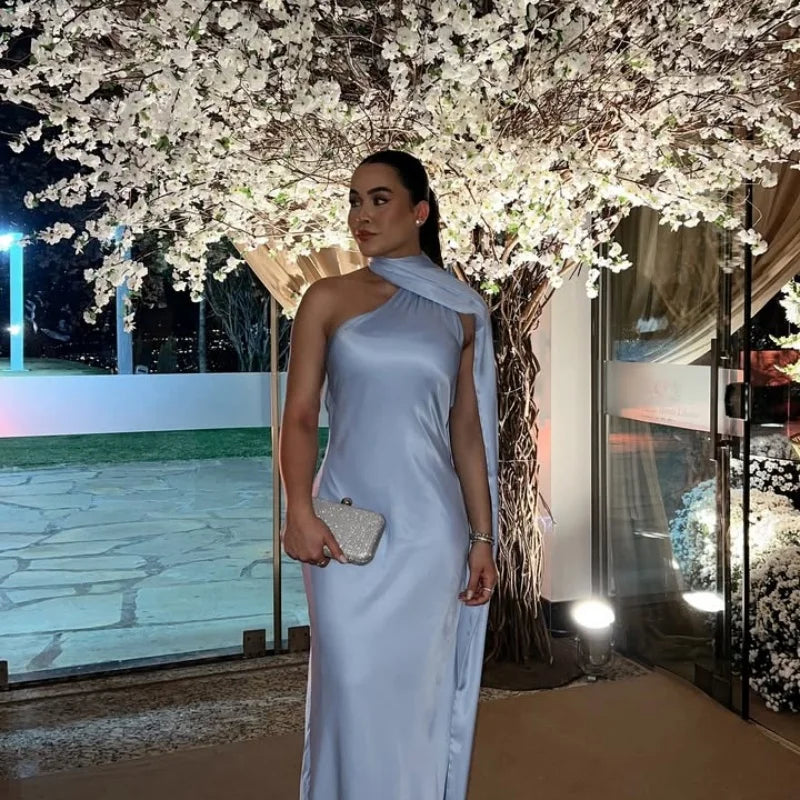 Elegant Ribbon Halter Dress Women Solid Off Shoulder Sleeveless Backless Slim Maxi Dresses 2025 Summer Autumn Party Robes Lady