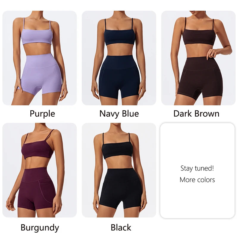 Ctenkevet Women Two Piece Gym Workout Set Female Bra Yoga Sets 2ps Shorts Fitness Wear Women Quick-Dry Camisole Sports Bra Suits